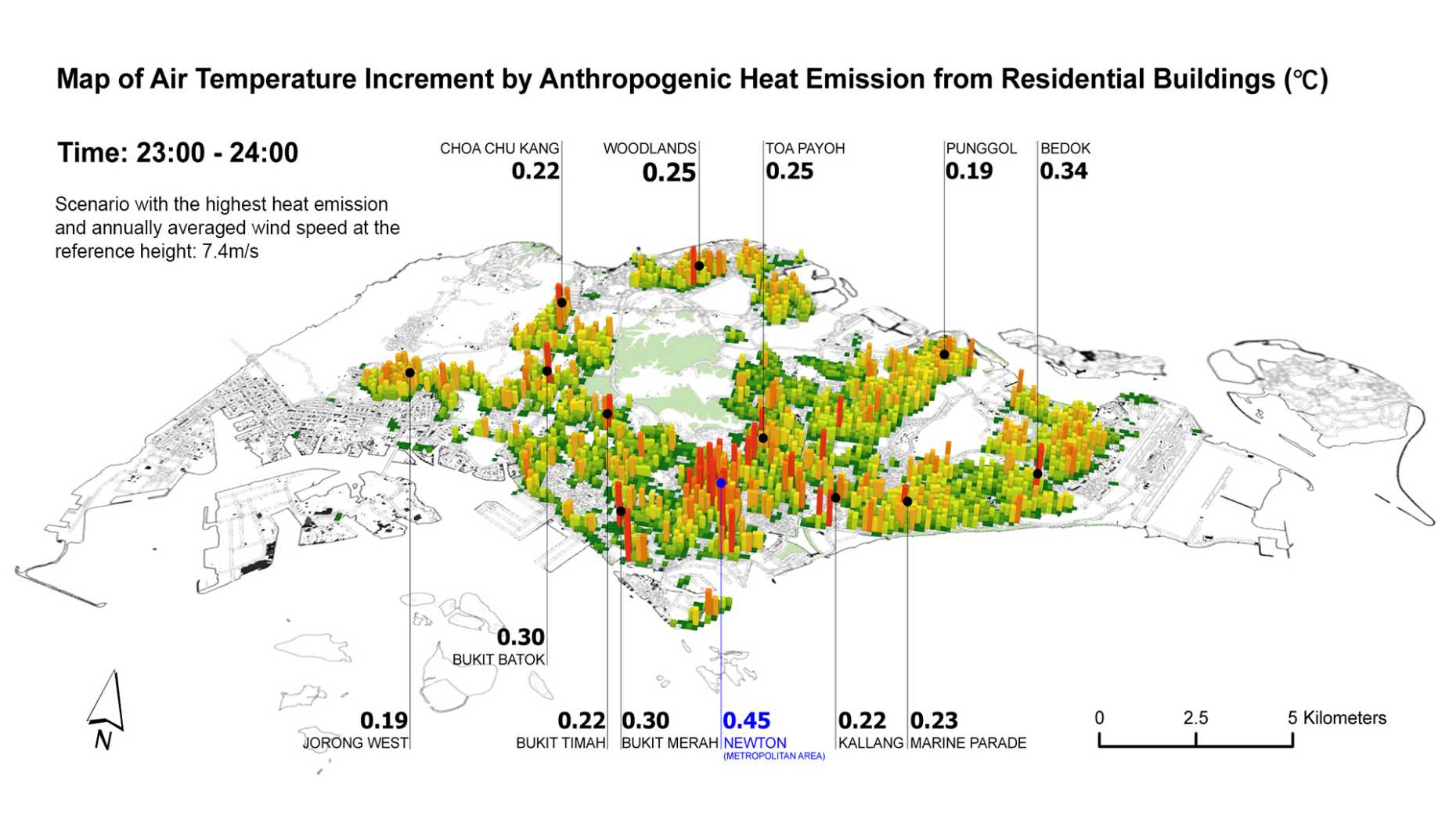 The team produced graphic visualisations of dynamic anthropogenic heat impact on air temperature on residential areas of Singapore using the GIS tool.