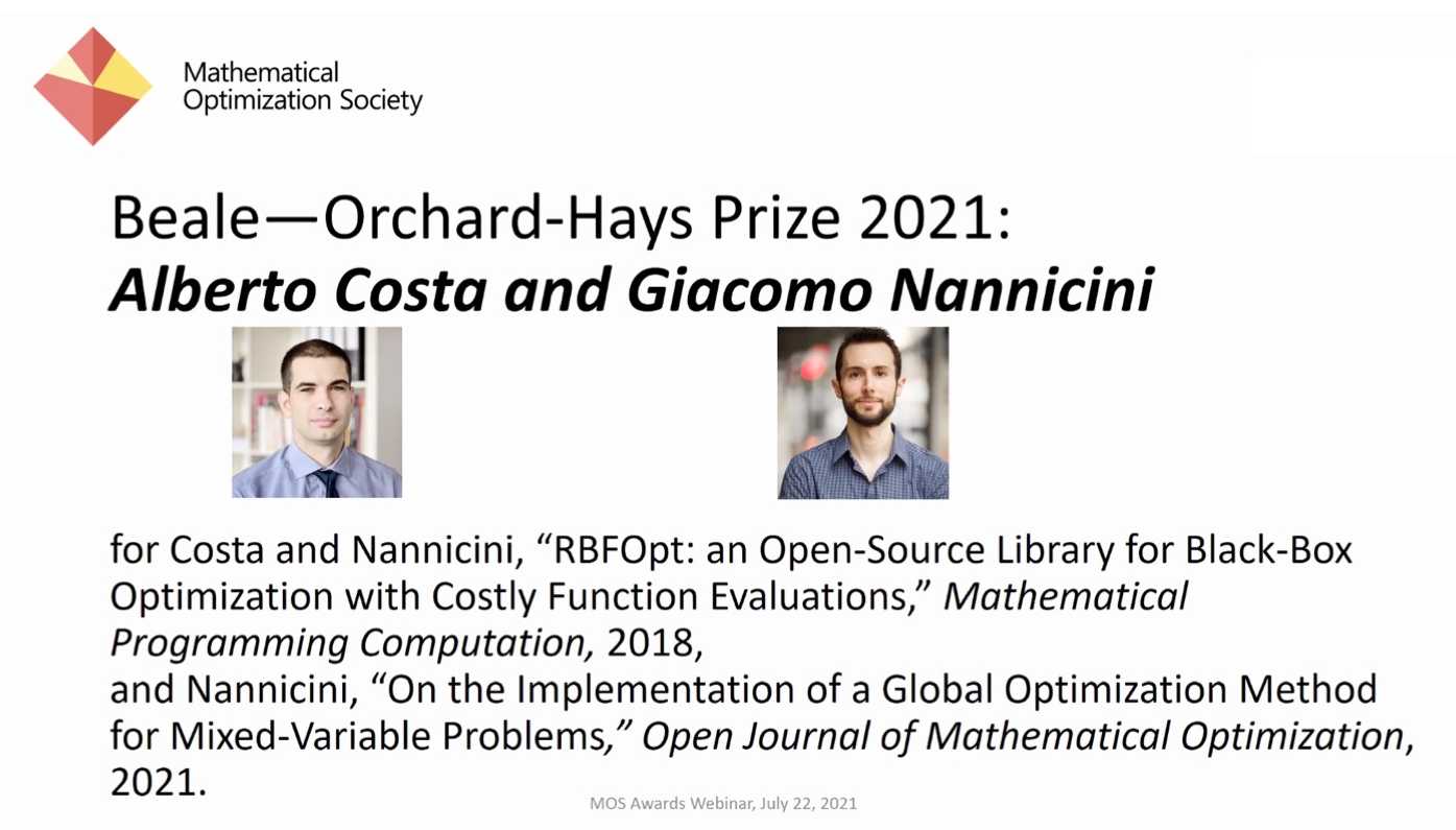 Beale-Orchard-Hays prize for Dr Alberto Costa